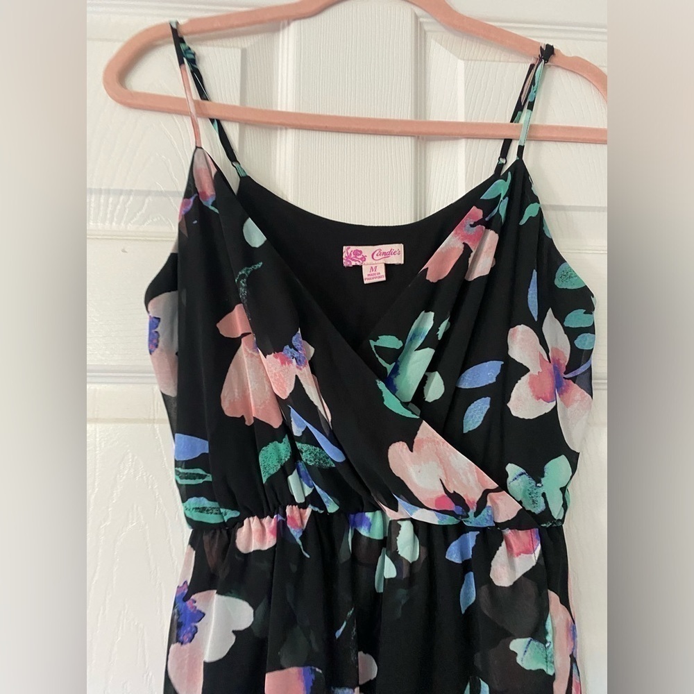 Candie’s Black Floral Crossover High Low Dress Size Medium - Picture 5 of 9